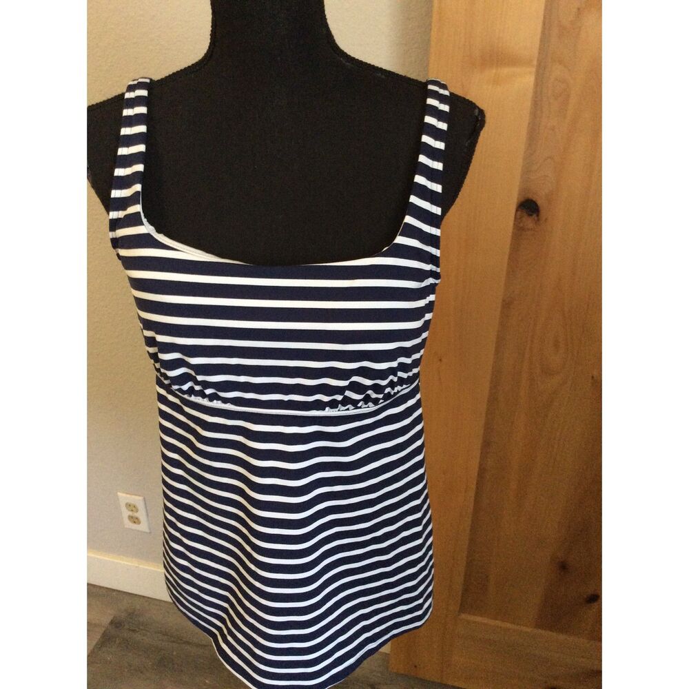 Land's End Navy White Striped Swim Suit Top 12L Tankini